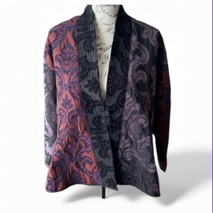 Harubella Handmade Jacquard Paisley Jacket | Open Front Boho Kimono Coat XXL
